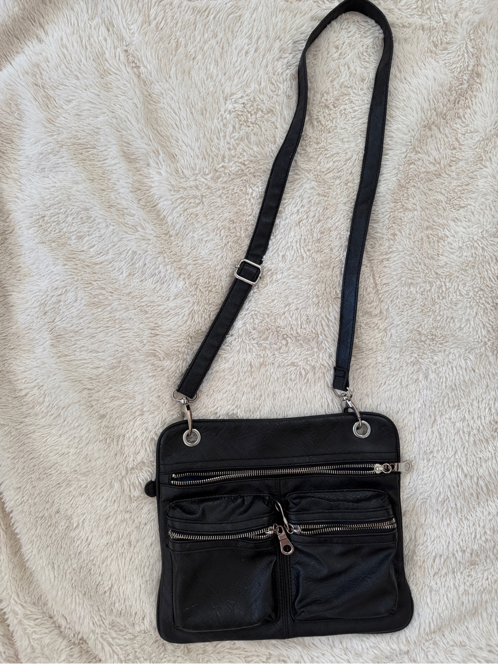 Style & Co Black Crossbody Organizer Bag with Multiple Zip Pockets